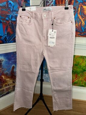 ZARA Light Pink Bootcut Cropped Denim Capris